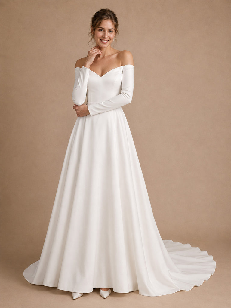 ChicSew Sexy V-Neck 3/4 Sleeves A-Line CrepeFloor-Length Wedding Dress