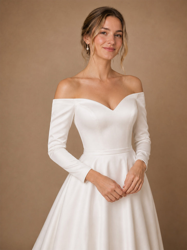 ChicSew Sexy V-Neck 3/4 Sleeves A-Line CrepeFloor-Length Wedding Dress