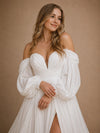 ChicSew Elegant Pleats Chiffon 3/4 Sleeves A-Line Side Slit Maxi Wedding Dresses