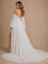 ChicSew Elegant Pleats Chiffon 3/4 Sleeves A-Line Side Slit Maxi Wedding Dresses
