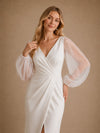 ChicSew Fancy Crepe Mermaid Long Sleeves With Beading Slit Long Wedding Dresses