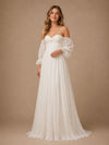 ChicSew Elegant Strapless Pleats Chiffon 3/4 Sleeves A-Line Floor-Length Wedding Dresses