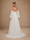 ChicSew Elegant Strapless Pleats Chiffon 3/4 Sleeves A-Line Floor-Length Wedding Dresses