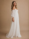 ChicSew Elegant Strapless Pleats Chiffon 3/4 Sleeves A-Line Floor-Length Wedding Dresses