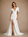 ChicSew Classy Crepe V-Neck Half Sleeves Side Slit Maxi Mermaid Wedding Dresses