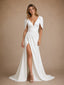 ChicSew Classy Crepe V-Neck Half Sleeves Side Slit Maxi Mermaid Wedding Dresses