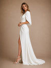 ChicSew Classy Crepe V-Neck Half Sleeves Side Slit Maxi Mermaid Wedding Dresses