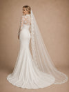ChicSew Unique High Neck Long Sleeves Satin Lace Mermaid Side Slit Long Wedding Dress