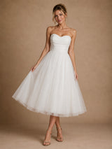 ChicSew Fancy Sweetheart Sleeveless A-Line Tulle Tea-Length Wedding Dress
