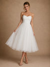 ChicSew Fancy Sweetheart Sleeveless A-Line Tulle Tea-Length Wedding Dress