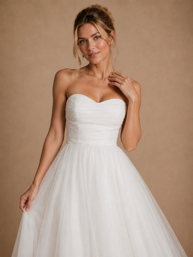 ChicSew Fancy Sweetheart Sleeveless A-Line Tulle Tea-Length Wedding Dress
