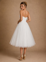 ChicSew Fancy Sweetheart Sleeveless A-Line Tulle Tea-Length Wedding Dress