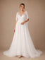 ChicSew Elegant Illusion Half Sleeves Tulle A-Line Floor-Length Wedding Dresses With Lace Appliques