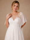 ChicSew Elegant Illusion Half Sleeves Tulle A-Line Floor-Length Wedding Dresses With Lace Appliques