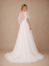 ChicSew Elegant Illusion Half Sleeves Tulle A-Line Floor-Length Wedding Dresses With Lace Appliques
