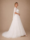 ChicSew Elegant Illusion Half Sleeves Tulle A-Line Floor-Length Wedding Dresses With Lace Appliques