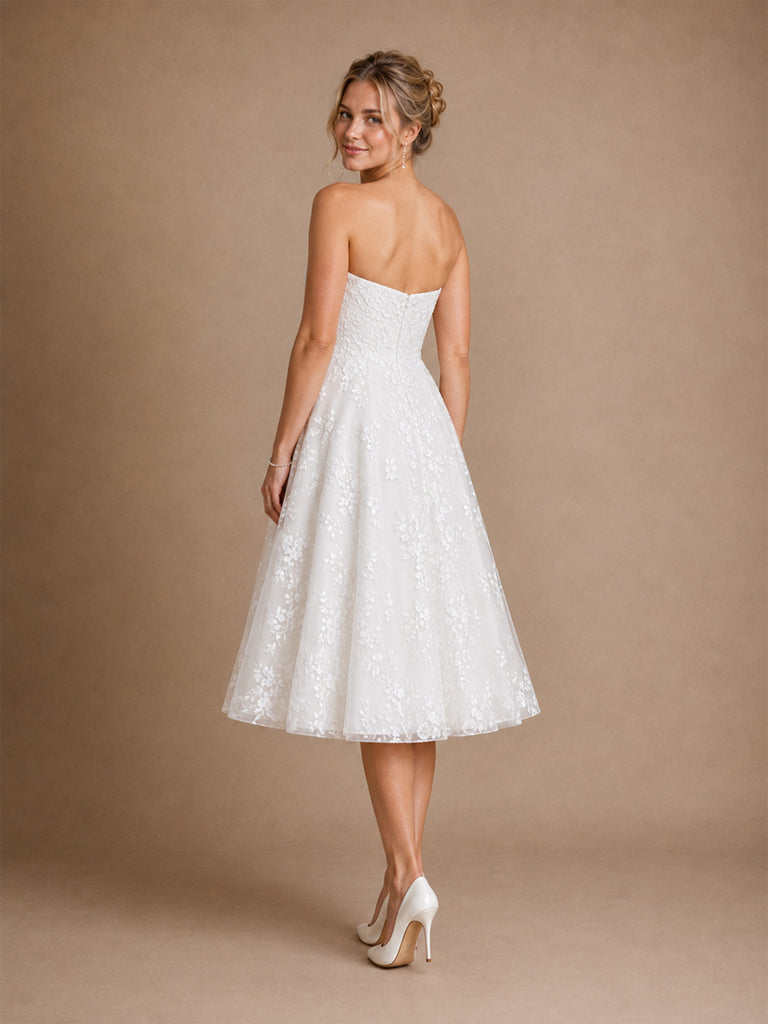 ChicSew Fancy Sweetheart  Lace Appliques A-Line Tea-Length Wedding Dresses