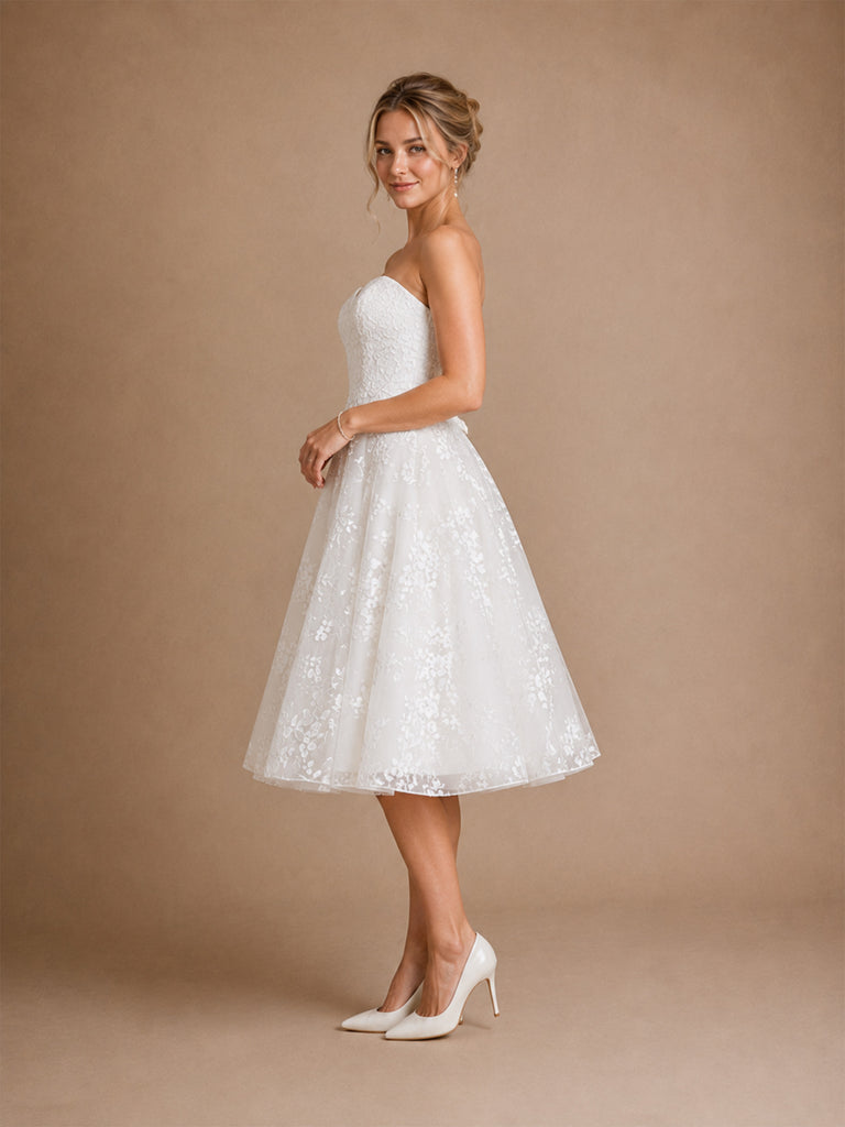 ChicSew Fancy Sweetheart  Lace Appliques A-Line Tea-Length Wedding Dresses