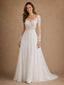 ChicSew Elegant Illusion Long Sleeves A-Line Chiffon Floor-Length Wedding Dresses With Lace Appliques