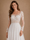 ChicSew Elegant Illusion Long Sleeves A-Line Chiffon Floor-Length Wedding Dresses With Lace Appliques