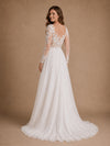 ChicSew Elegant Illusion Long Sleeves A-Line Chiffon Floor-Length Wedding Dresses With Lace Appliques
