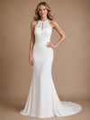 ChicSew Sexy Halter Sleeveless Mermaid Floor-Length Crepe Wedding Dresses With Lace Appliques
