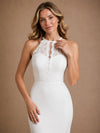 ChicSew Sexy Halter Sleeveless Mermaid Floor-Length Crepe Wedding Dresses With Lace Appliques