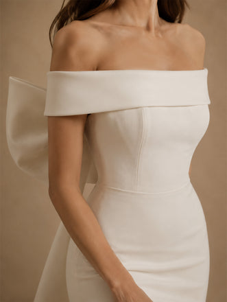 ChicSew Classy Off The Shoulder Crepe Sheath Bow Knot Mini Wedding Dresses