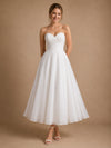 ChicSew Simple A-Line Strapless Lace Chiffon Pleated Ankle-Length Wedding Dresses
