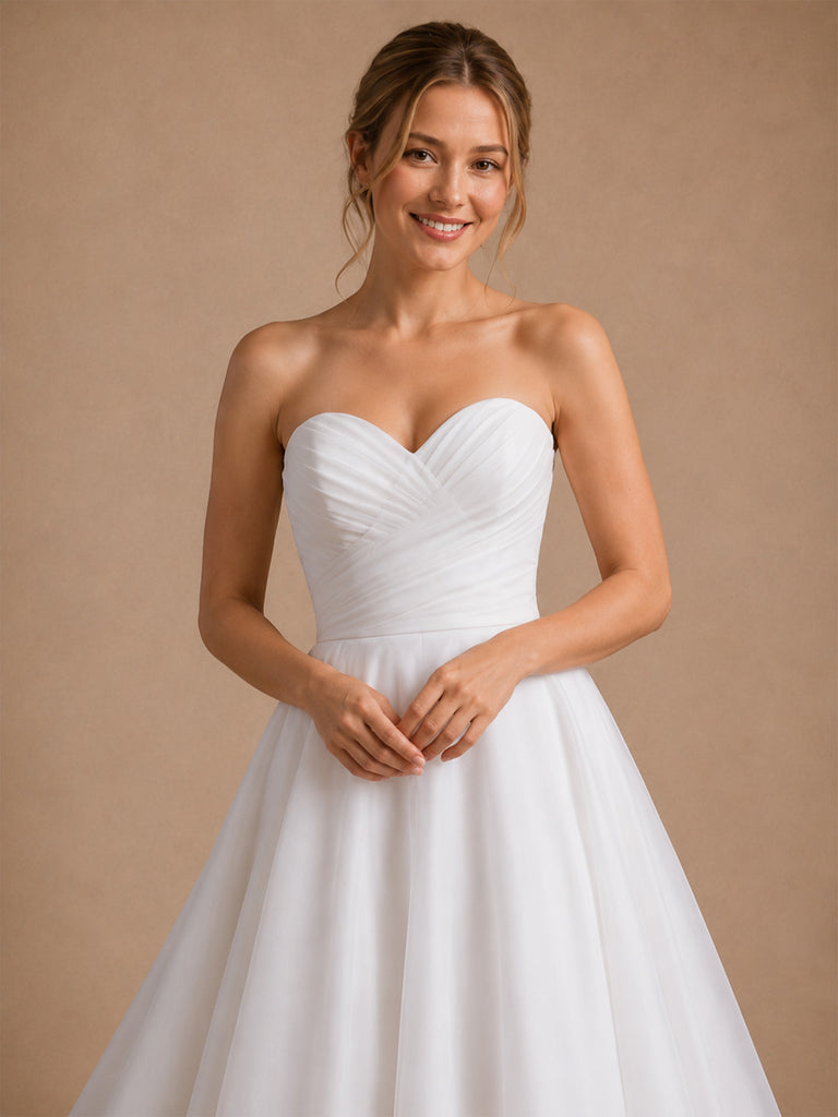 ChicSew Simple A-Line Strapless Lace Chiffon Pleated Ankle-Length Wedding Dresses