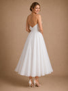 ChicSew Simple A-Line Strapless Lace Chiffon Pleated Ankle-Length Wedding Dresses