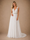 ChicSew Elegant Fancy Chiffon Deep V-Neck Sleeveless A-Line Maxi Wedding Dresses With Pleats