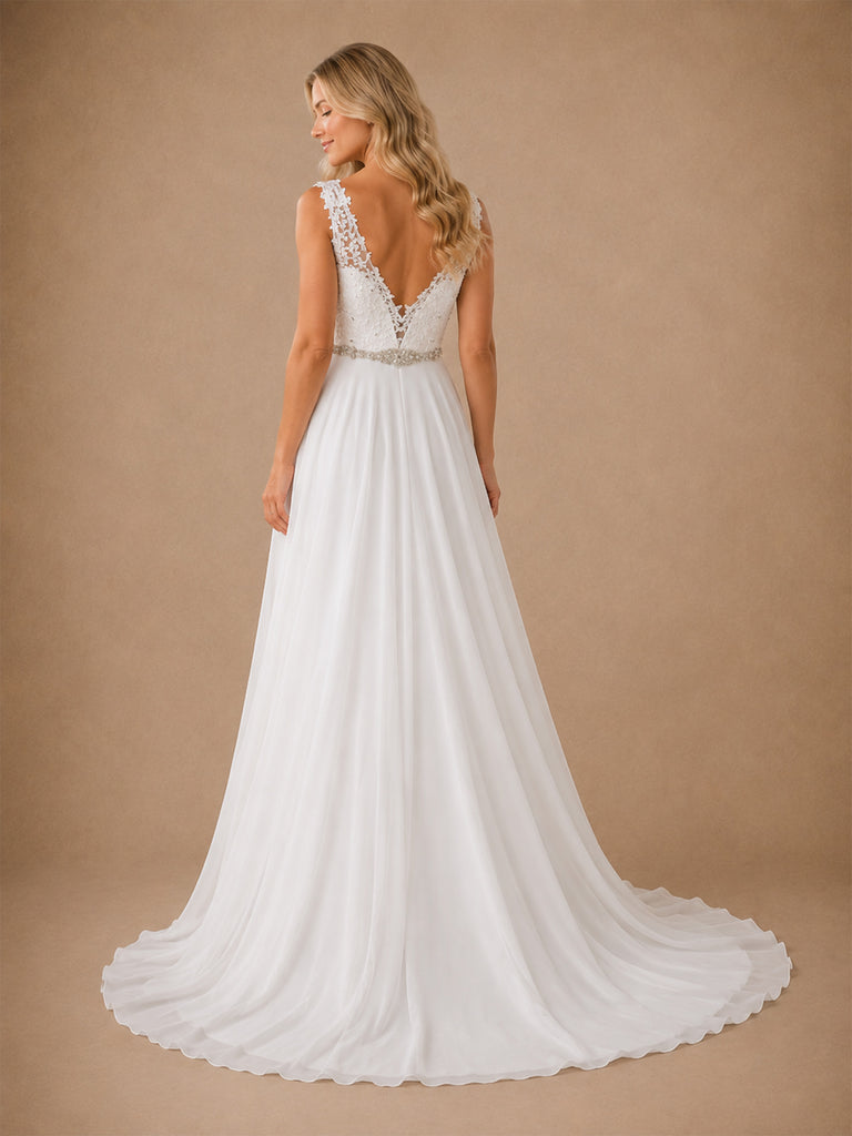ChicSew Elegant Fancy Chiffon Deep V-Neck Sleeveless A-Line Maxi Wedding Dresses With Pleats