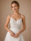 ChicSew Fancy Lace Applique Spaghetti Straps Crepe Mermaid Long Wedding Dresses With Tulle Overskirt
