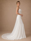 ChicSew Fancy Lace Applique Spaghetti Straps Crepe Mermaid Long Wedding Dresses With Tulle Overskirt