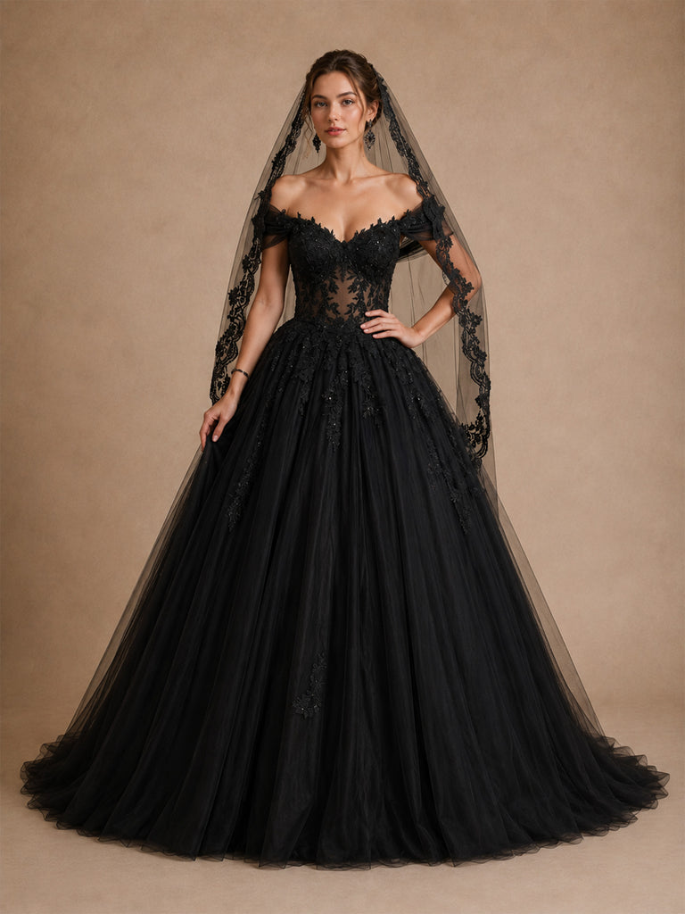 ChicSew Unique Fancy Off The Shoulder Lace Tulle Boning A-Line Long Wedding Dresses