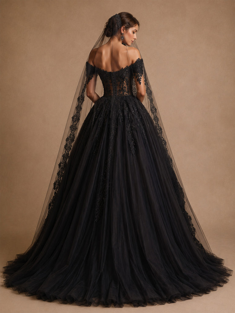 ChicSew Unique Fancy Off The Shoulder Lace Tulle Boning A-Line Long Wedding Dresses