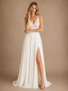 ChicSew Beautiful Sexy Lace Applique V-Neck Chiffon A-Line Maxi Wedding Dresses With Side Slit