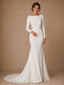 ChicSew Fancy Elegant Jewel Long Sleeves Mermaid Crepe Long Wedding Dress With Applique
