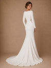 ChicSew Fancy Elegant Jewel Long Sleeves Mermaid Crepe Long Wedding Dress With Applique