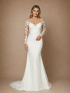 ChicSew Fancy Lace Applique Off The Shoulder Long Sleeves Crepe Mermaid Long Wedding Dresses