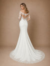 ChicSew Fancy Lace Applique Off The Shoulder Long Sleeves Crepe Mermaid Long Wedding Dresses