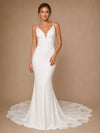 ChicSew Fancy Spaghetti Straps Crepe Mermaid Sleeveless Long Wedding Dresses With Lace Applique