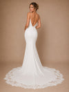 ChicSew Fancy Spaghetti Straps Crepe Mermaid Sleeveless Long Wedding Dresses With Lace Applique
