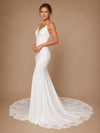 ChicSew Fancy Spaghetti Straps Crepe Mermaid Sleeveless Long Wedding Dresses With Lace Applique