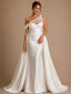 ChicSew Fancy Unique Beaded Asymmetrical Neck Mermaid Satin Wedding Dresses With Overskirt