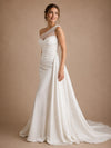 ChicSew Fancy Unique Beaded Asymmetrical Neck Mermaid Satin Wedding Dresses With Overskirt