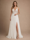 ChicSew Fancy Spaghetti Straps Chiffon Sleeveless A-Line Maxi Wedding Dresses With Side Slit