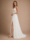 ChicSew Fancy Spaghetti Straps Chiffon Sleeveless A-Line Maxi Wedding Dresses With Side Slit