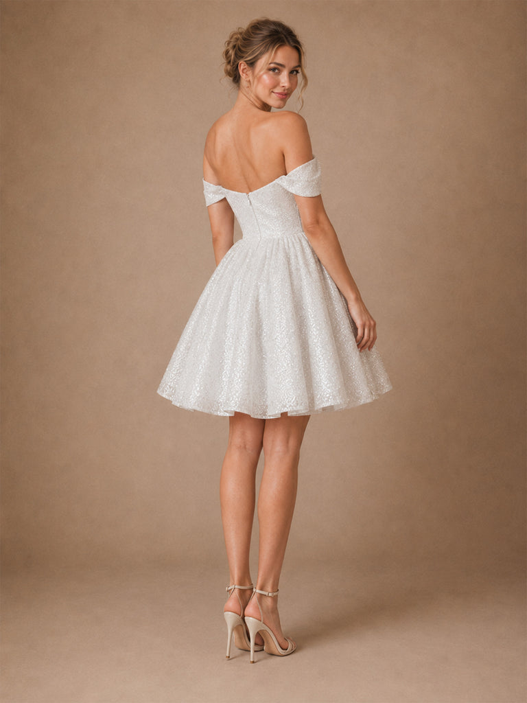 ChicSew Fancy Off The Shoulder A-Line Glitter Tulle Mini Wedding Dresses